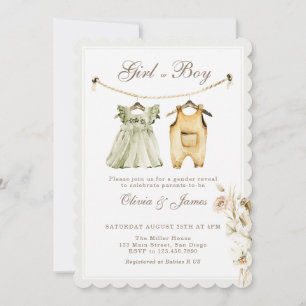 Pampas Grass Boy or Girl Clothesline Gender Reveal Invitation