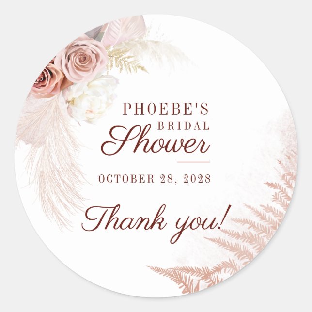 Pampas Grass Bridal Shower Desert Palms Terracotta Classic Round Sticker (Front)