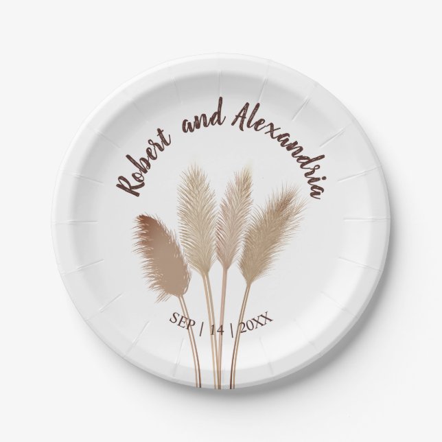 Pampas Grass Bridal Shower Wedding Reception Paper Plate (Front)