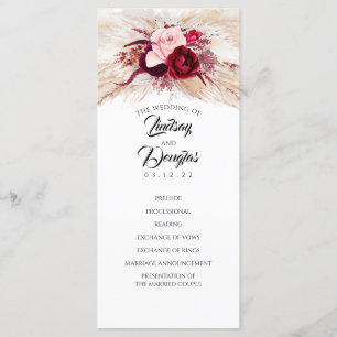 Pampas Grass Burgundy Red Modern Wedding Programs Programme