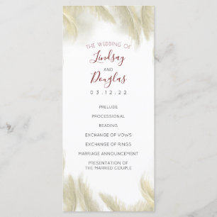 Pampas Grass Burgundy Red Wedding Programs Programme