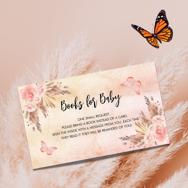 Pampas grass butterfly baby shower book request enclosure card (Creator Uploaded)