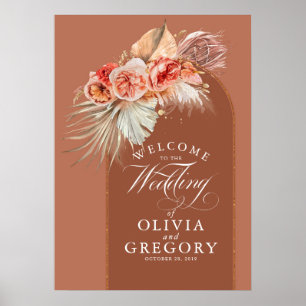 Pampas Grass Copper Rust Floral Wedding Welcome Po Poster