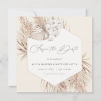 Pampas Grass Dried Botanical Hexagon Save The Date
