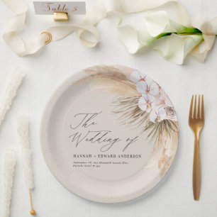 Pampas grass dried botanical script boho wedding p paper plate