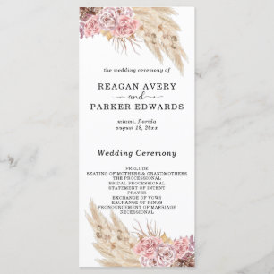 Pampas Grass Dried Floral Rose Purple Wedding Programme
