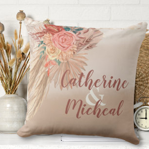 Pampas Grass Dried Floral Terracotta Boho Wedding  Cushion