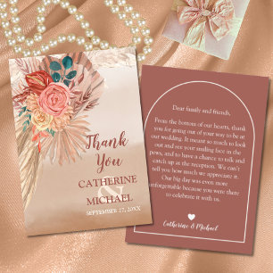 Pampas Grass Dried Floral Terracotta Boho Wedding Thank You Card
