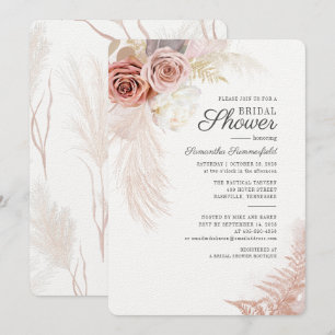 Pampas Grass Dried Floral Terracotta Bridal Shower Invitation