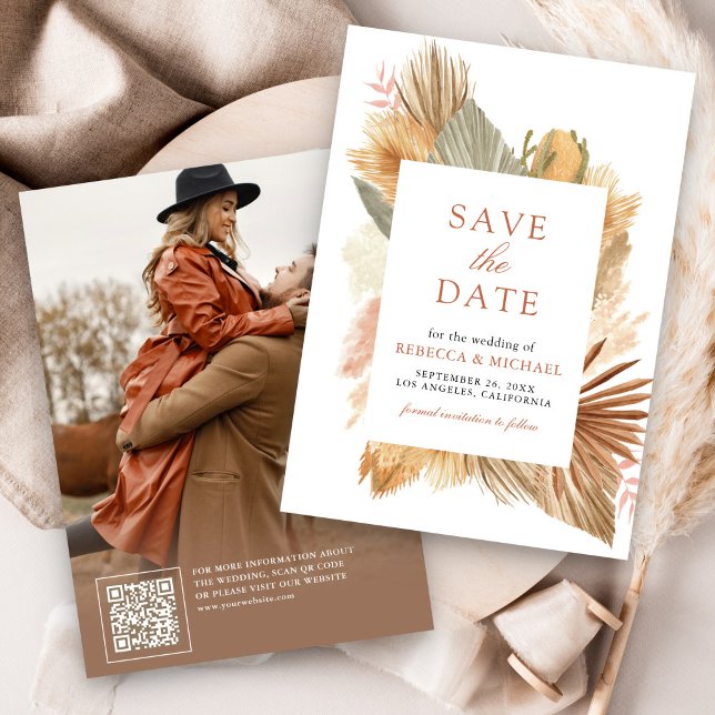 Pampas Grass Dried Palm Leaves Wedding Photo Save The Date (Creator Uploaded)