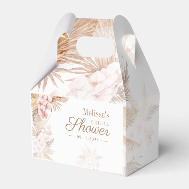 Pampas Grass Dried Palms Boho Script Bridal Shower Favour Box (Front Side)