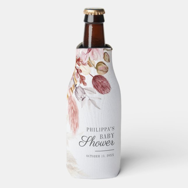 Pampas Grass Dried Palms Terracotta Baby Shower Bottle Cooler (Bottle Front)