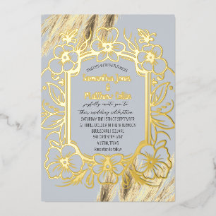 Pampas Grass Dusty Blue Boho Gold Foil Wedding