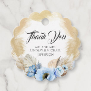 Pampas Grass Dusty Blue Floral Wedding Thank You Favour Tags