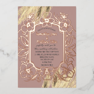 Pampas Grass Dusty Rose Boho Gold Foil Wedding