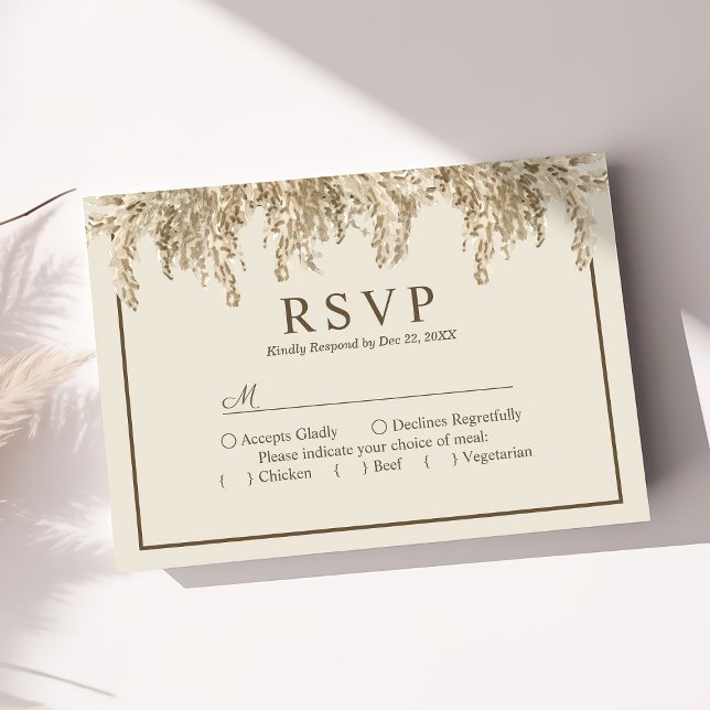 Pampas Grass Earthy Bohemian Exotic Wedding RSVP Card (Creator Uploaded)