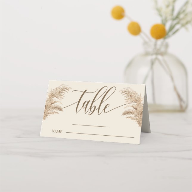 Pampas Grass Earthy Bohemian Wedding Table Place Card (Front)