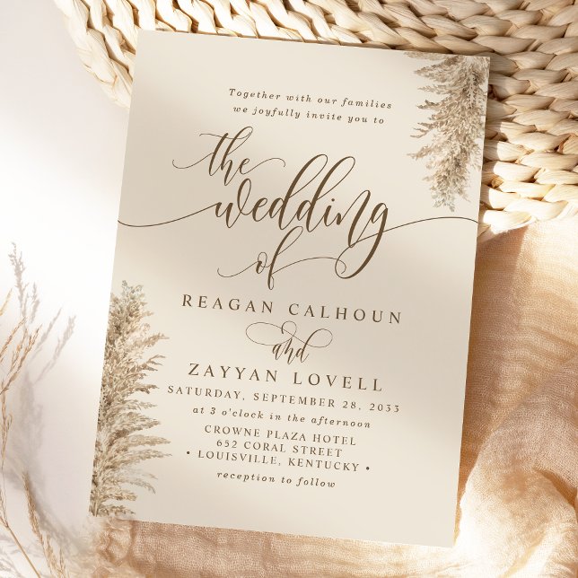 Pampas Grass Earthy Exotic Calligraphy Wedding Invitation (Creator Uploaded)