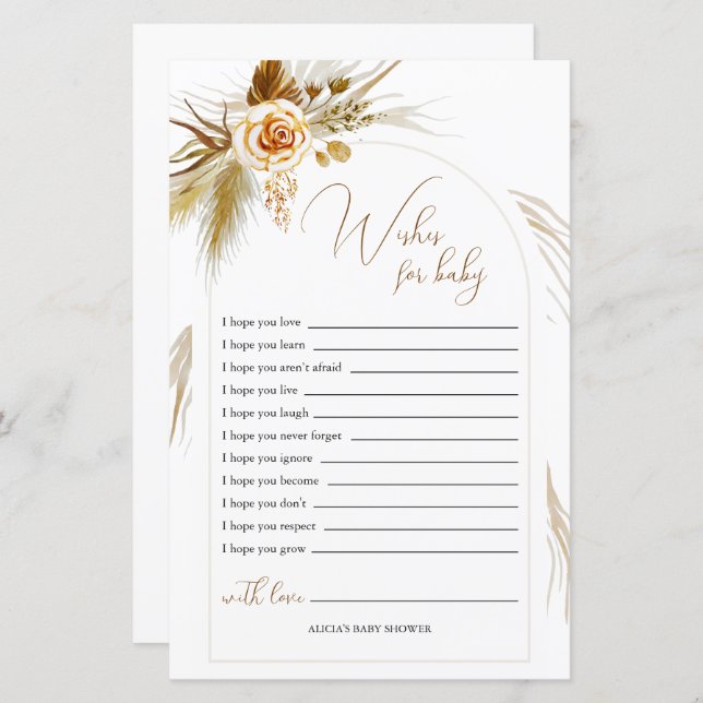 Pampas grass elegant Baby Shower Wishes For Baby (Front/Back)