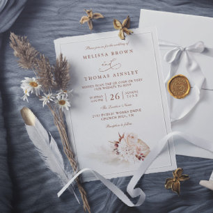 Pampas Grass Elegant Soft QR Code Wedding Invitation