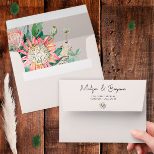 Pampas Grass Eucalyptus and Pink Protea Wedding  Envelope
