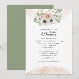 Pampas Grass Eucalyptus Floral Script Baby Shower Invitation
