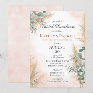 Pampas Grass Eucalyptus Greenery Bridal Luncheon Invitation