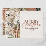 Pampas grass eucalyptus moody modern boho elegant<br><div class="desc">Pampas grass eucalyptus moody modern boho elegant modern typography terracotta,  black,  natural and sage green Christmas card.</div>