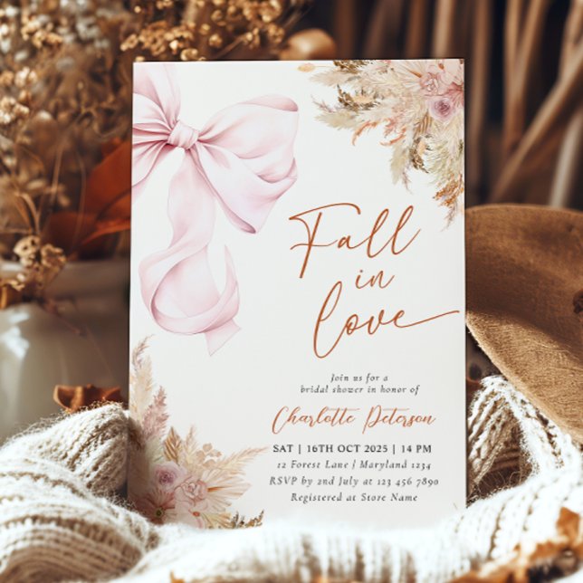 Pampas Grass Fall Pink Bridal Shower Invitation (Creator Uploaded)