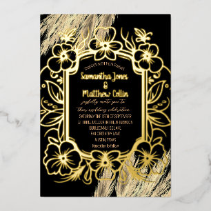 Pampas Grass Floral Black Boho Gold Foil Wedding