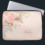 Pampas Grass Floral Blush Pink Name Monogram Laptop Sleeve<br><div class="desc">This stylish laptop sleeve is decorated with watercolor pampas grass,  eucalyptus,  flowers,  and dried leaves on a blush pink background.
Easily customisable.
Because we create our artwork you won't find this exact image from other designers.
Original Watercolor © Michele Davies.</div>