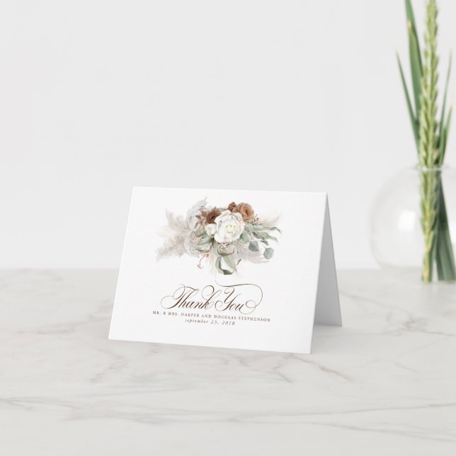 Pampas Grass Floral Boho Wedding Thank You Card (Front)