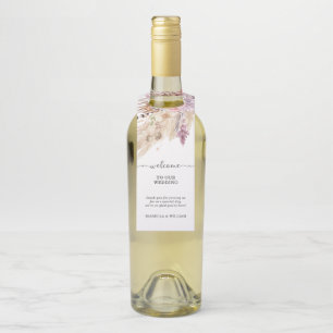 Pampas Grass Floral Custom Welcome Wedding Bottle Tag