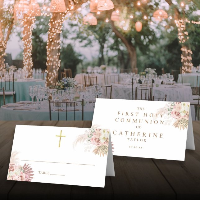 Pampas Grass Floral First Holy Communion Place Card (Pampas Grass Floral First Holy Communion Place Card)