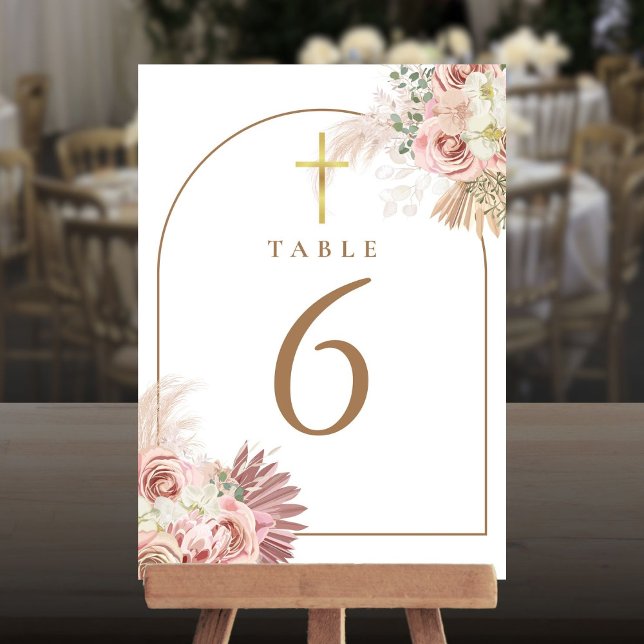 Pampas Grass Floral Gold Cross Table Numbers (Pampas Grass Floral Gold Cross Table Numbers)