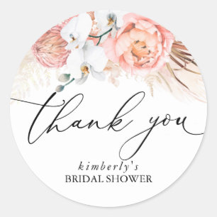 Pampas Grass Floral Pink Any Event Thank You Classic Round Sticker