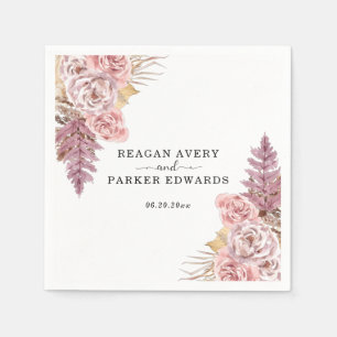 Pampas Grass Floral Purple Custom Wedding Napkin