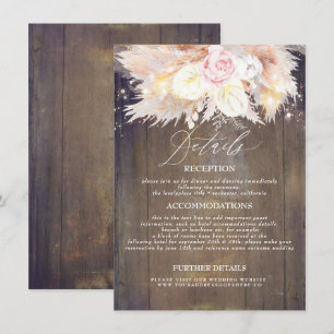 Pampas Grass Floral Rustic Wood Wedding Details Enclosure Card