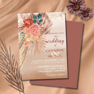 Pampas Grass Floral Terracotta Boho Chic Wedding Invitation