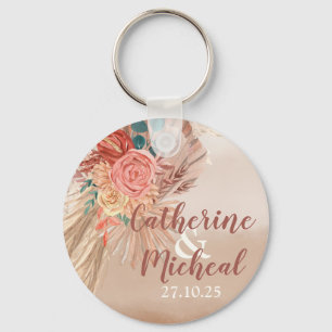 Pampas Grass Floral Terracotta Boho Chic Wedding Key Ring