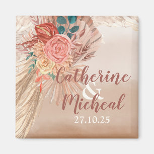 Pampas Grass Floral Terracotta Boho Chic Wedding Magnet