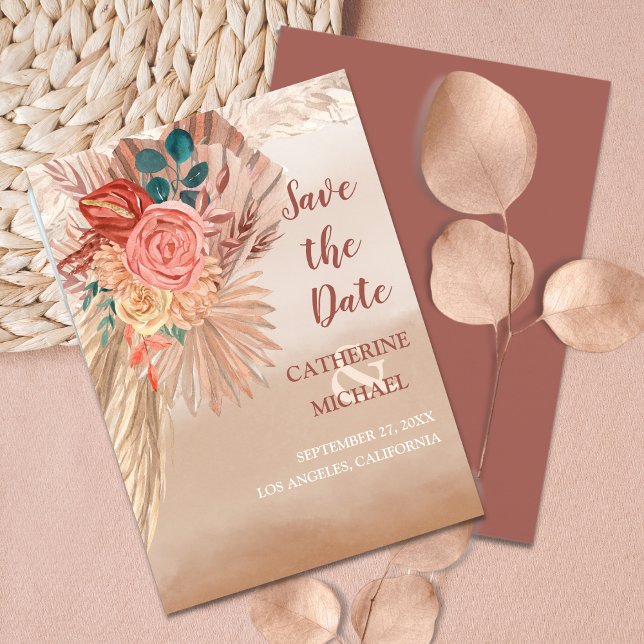 Pampas Grass Floral Terracotta Boho Chic Wedding Save The Date (Creator Uploaded)