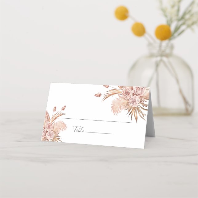 Pampas Grass Floral Terracotta Desert Palm Wedding Place Card (Front)