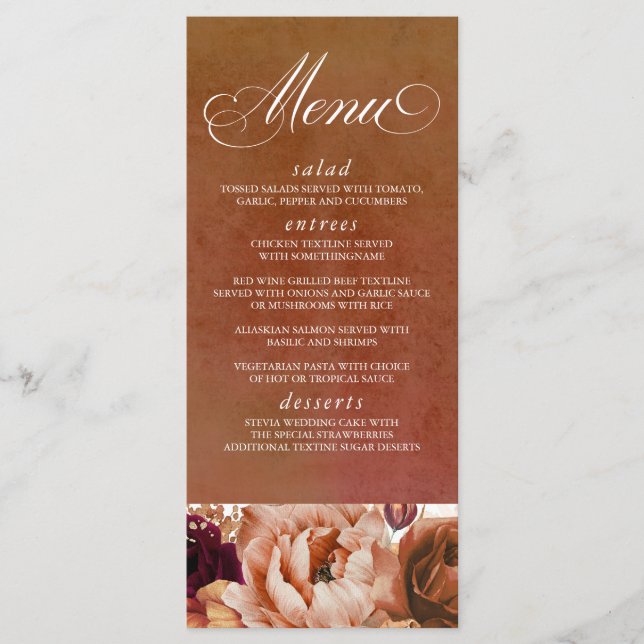 Pampas Grass Floral Terracotta Menu (Front)