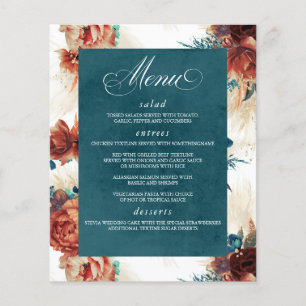 Pampas Grass Floral Terracotta Teal Blue Menu
