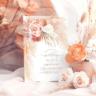 Pampas Grass Floral Terracotta Wedding Invitation