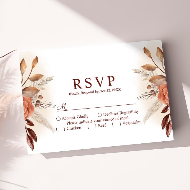 Pampas Grass Floral Terracotta Wedding RSVP Card (Creator Uploaded)