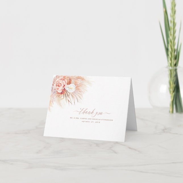 Pampas Grass Floral Terracotta Wedding Thank You Card (Front)