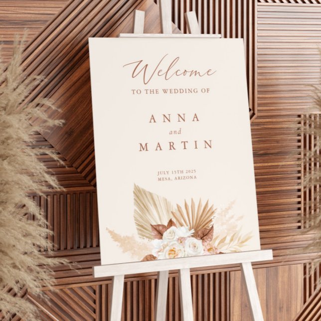 Pampas Grass Floral Terracotta Wedding Welcome Poster (Creator Uploaded)