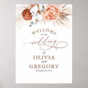 Pampas Grass Floral Terracotta Wedding Welcome Poster